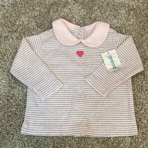 Jacadi Pink Long Sleeve Tee with Peter Pan Collar and pink heart 6 months NWT